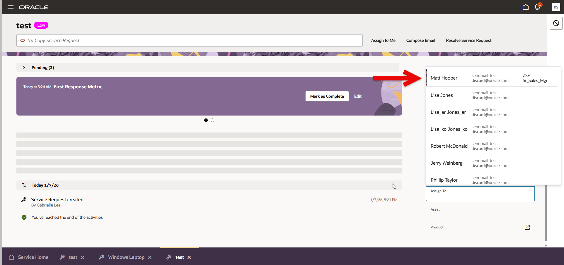 Assigned To Showing Most Recently Used Suggestions