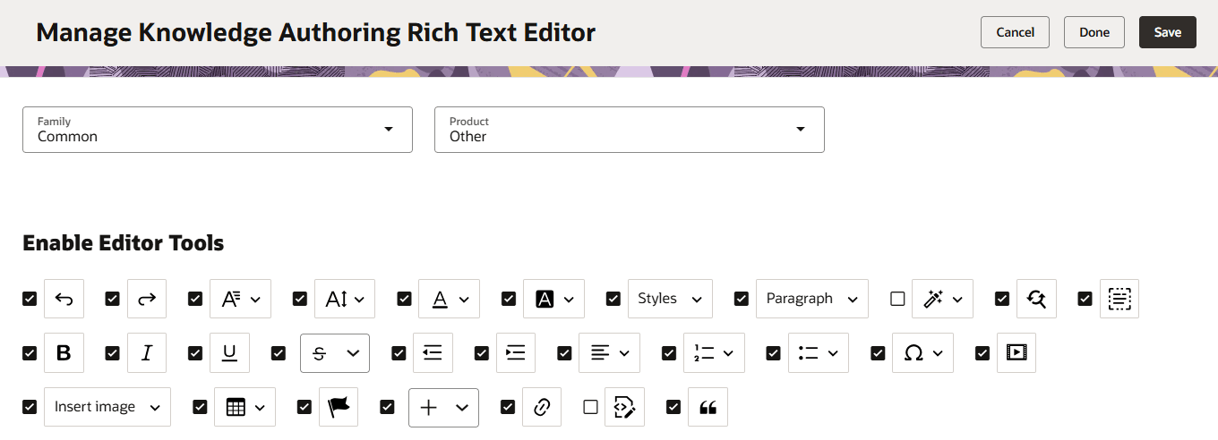 Rich text editor admin with assistant turned off