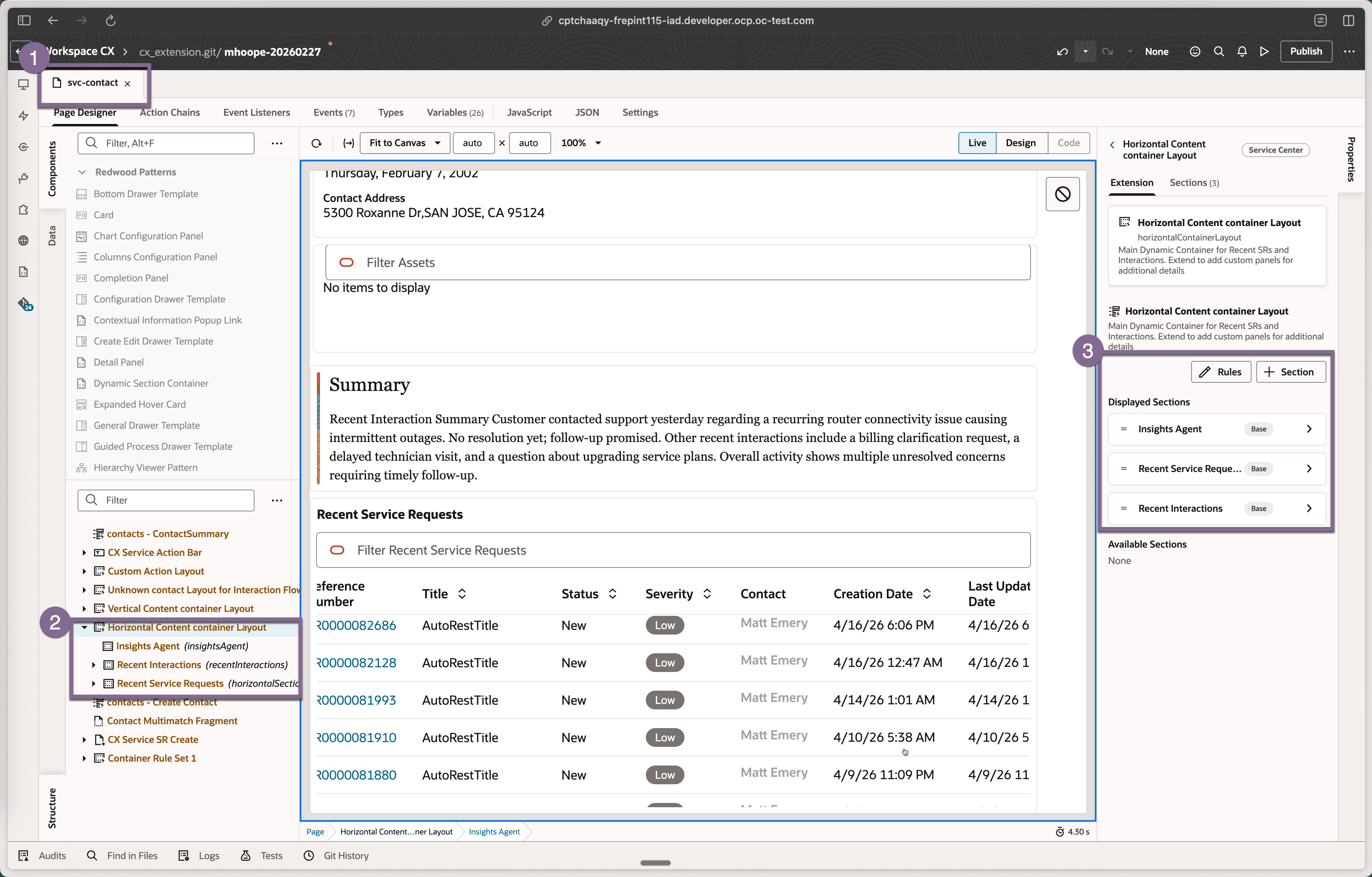 Service Contact Summary & Insights VBCS