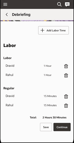 Mobile debriefing screen
