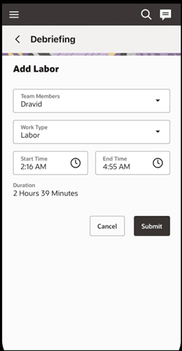 Mobile add labor form