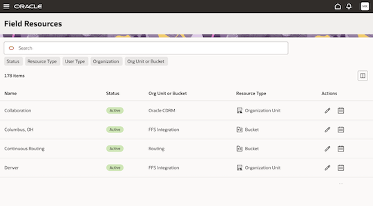 This screenshot shows the Field Resources list page.