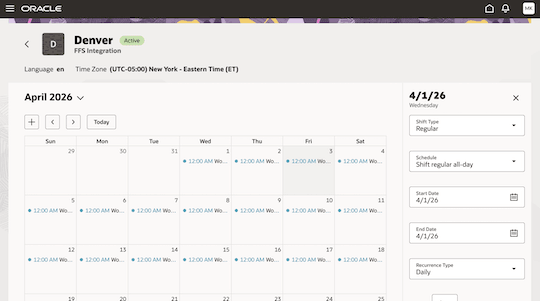 The page shows the calendar and the shifts for the selected day and resource. 