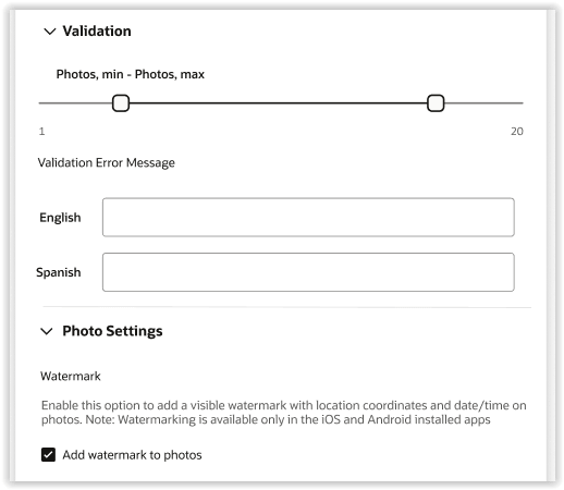 Screenshot displaying the "Add watermark to photos" option in Photo Settings.
