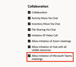 Screenshot displyaing Allow Initiation of Microsoft Teams Meetings configuration option.