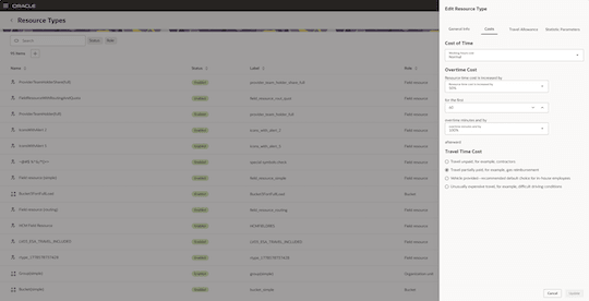 This screenshot shows the Resource Types page with Edit Resource Type drawer.