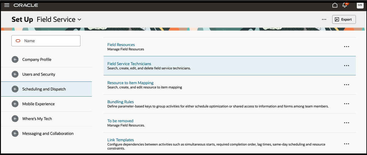 Field Service Technicians setup page