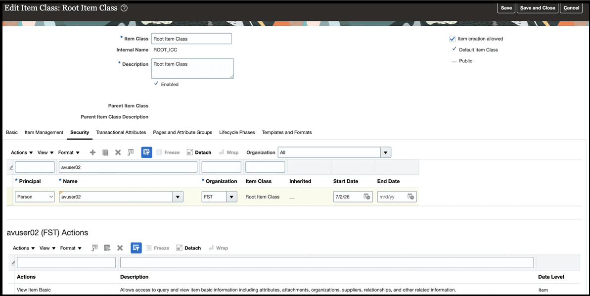 Manage Item Class Access to Groups