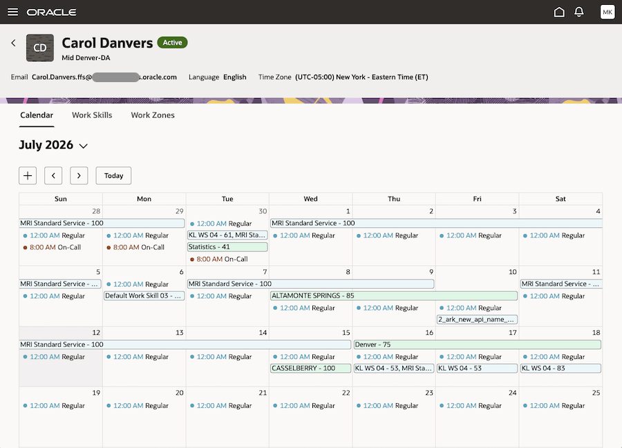 This screenshot shows the Calendar page for a mobile worker.