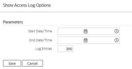Show Access Log Options panel