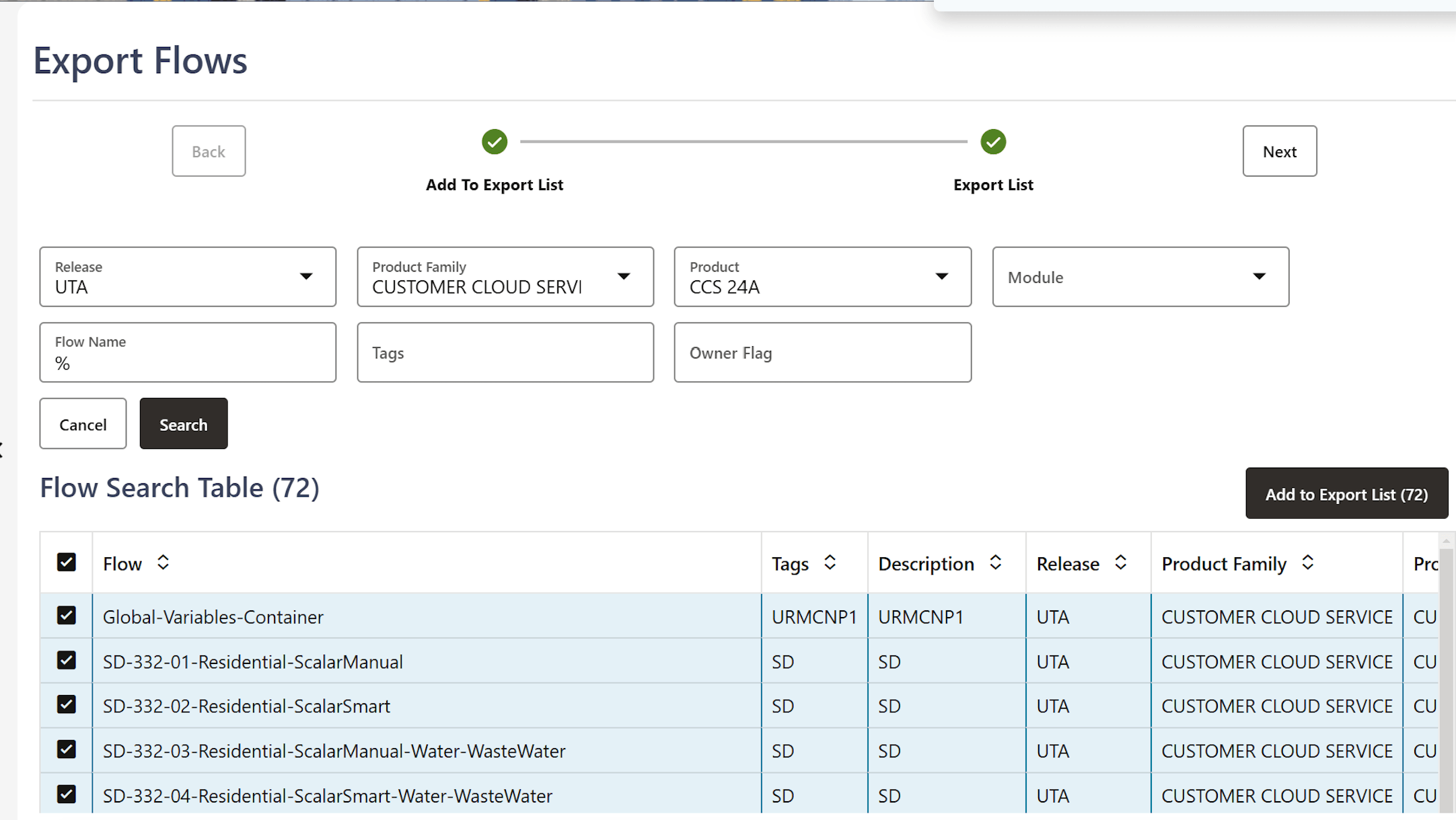 Selective Export of Flows