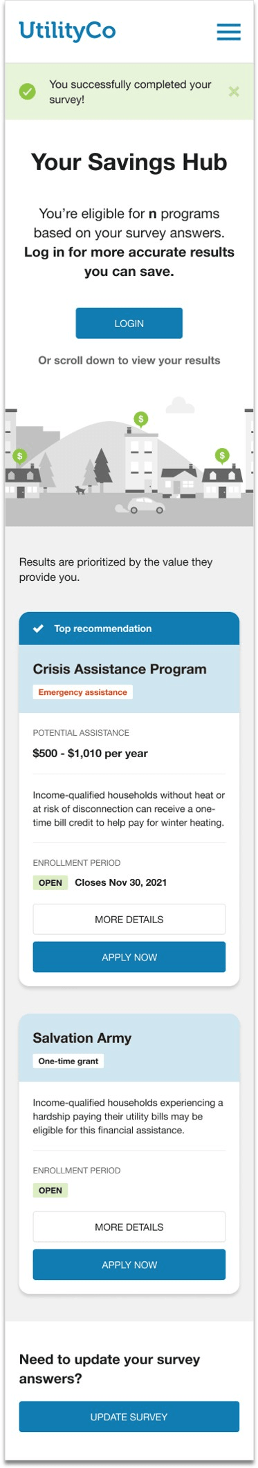 Savings Hub Program Details from Unauthenticated Affordability Survey