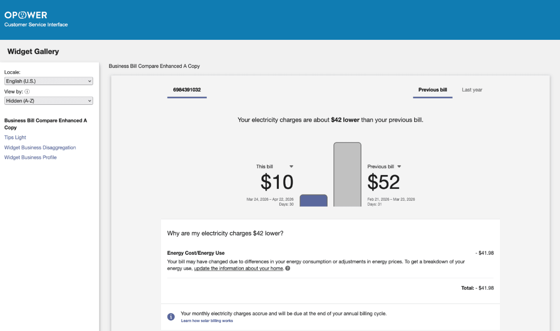 Customer Service Interface Widget Gallery with relevant customer classification details