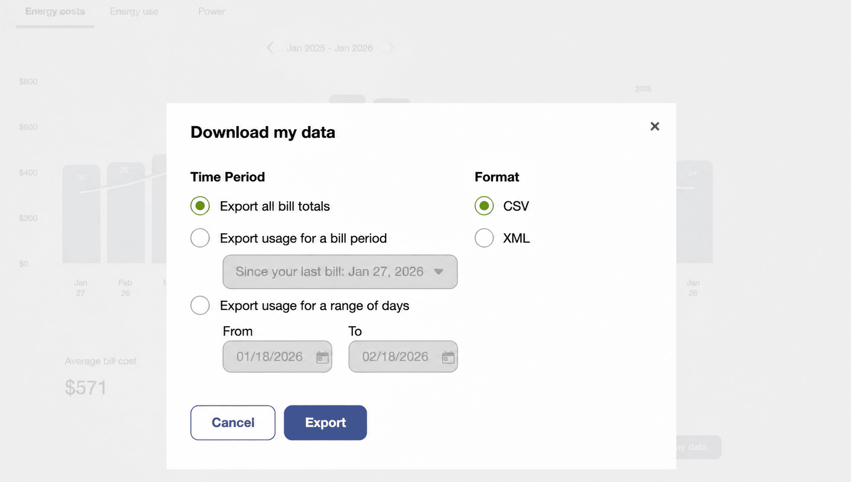 Download My Data Dialog