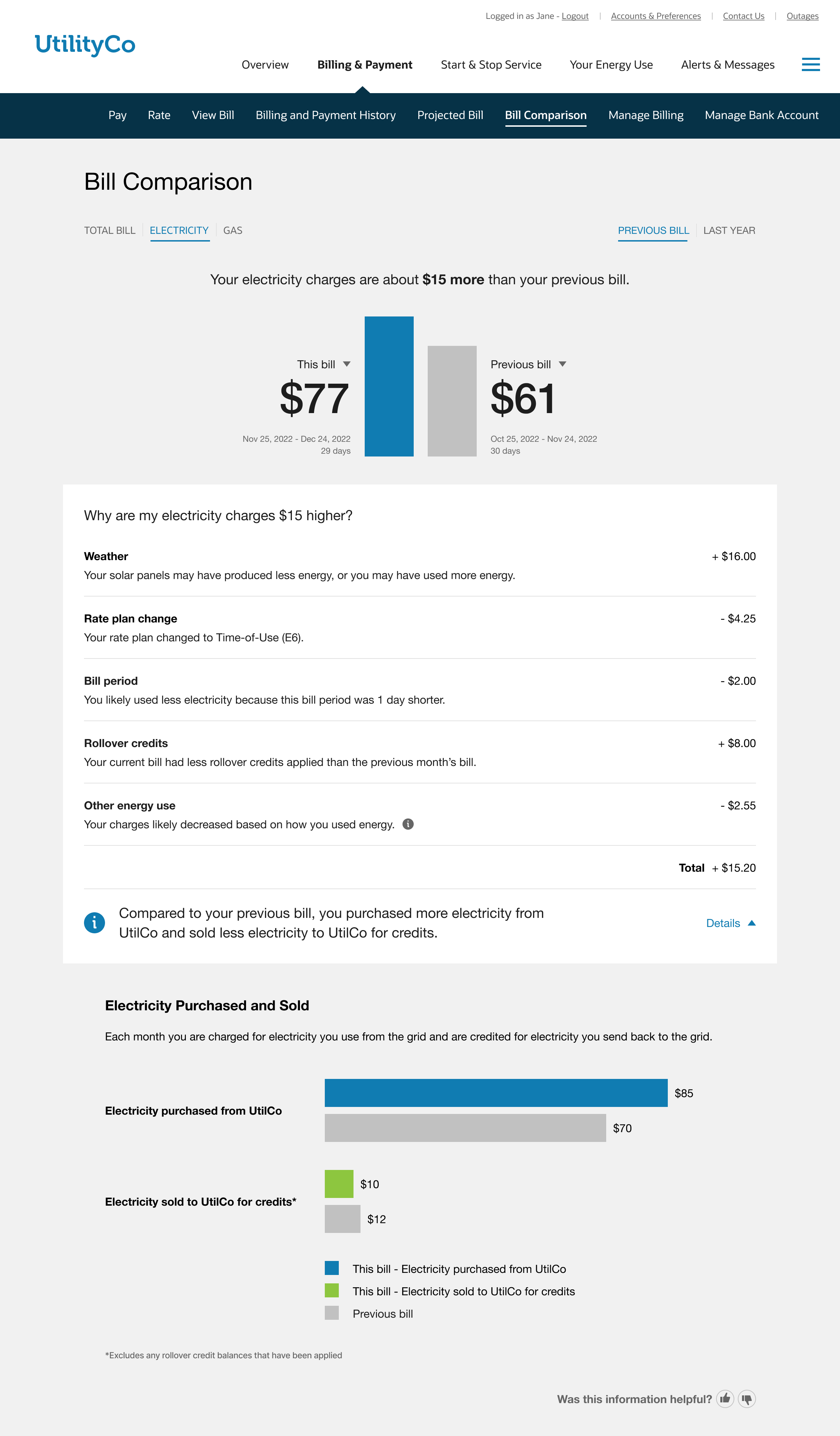 Net Billing Insights in Bill Comparison