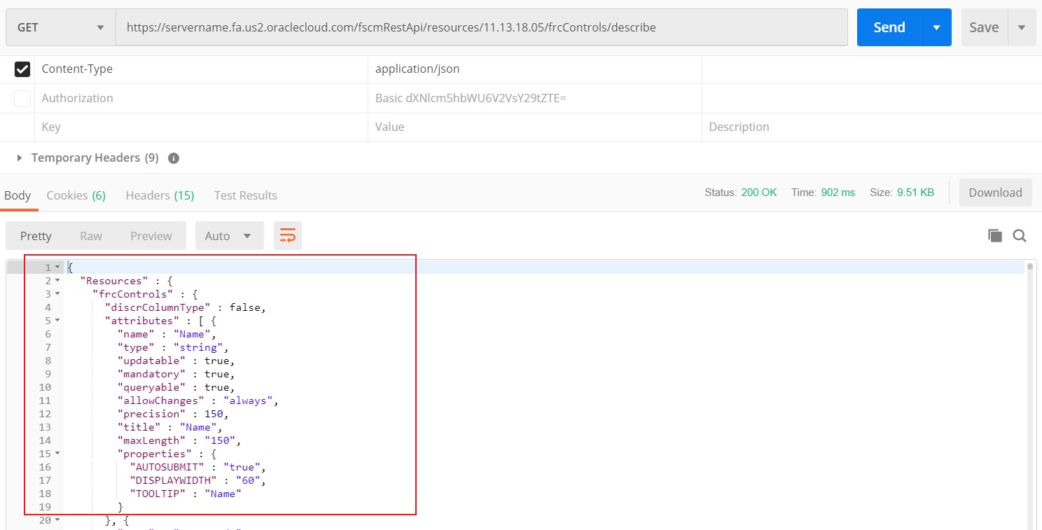 Example of a response in Postman.