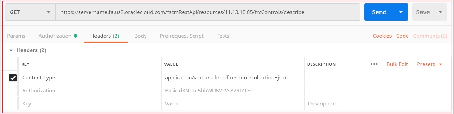 Example of a request in Postman.