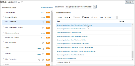 Search for and select manage application core administrator profile values.
