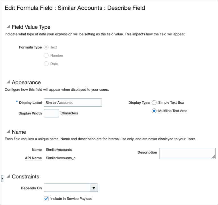 Create a custom field using the formula field for showing similar accounts.