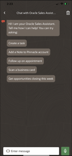 Sample sales assistant screenshot of a CX sales mobile welcome screen.