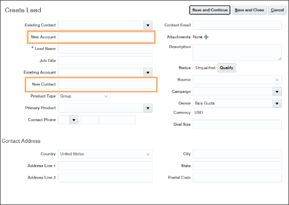 Create Lead page from the CX Sales UI with the two new fields