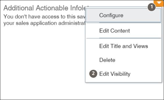 Additional Actionable Infolet highlighting the Actions menu and Edit Visibility selection.