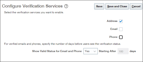 Screenshot of the Configure Verification Services page