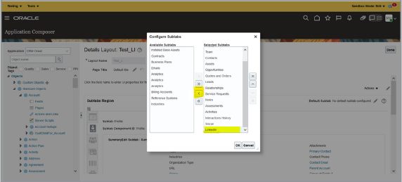Screenshot showing where to remove any custom instances of the LinkedIn mashup content for LinkedIn Sales Navigator for Accounts.