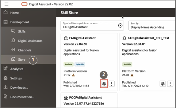 Oracle Digital Assistant skill store highlighting the features described in the text