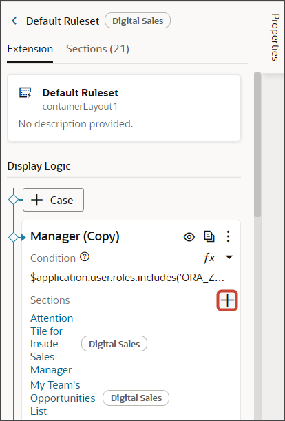 This is a screenshot of adding a section to a layout in Visual Builder Studio.