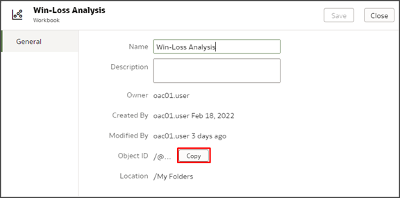 This is a screenshot of how to copy the Option ID for an Oracle Analytic.