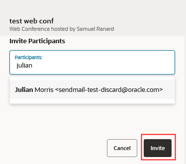 Example screenshot showing how to invite additional participants to an ongoing web conference