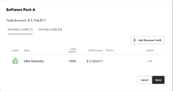 Screenshot displaying Revenue Credit and Overlay Credit tabs