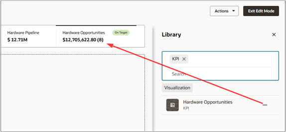 Library showing how to drag a KPI to the dashboard