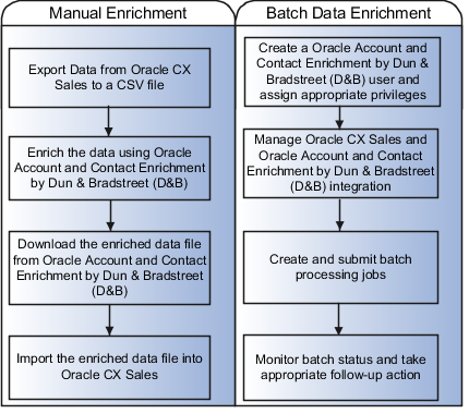 The image depicts manual enrichment and batch data enrichment processes.