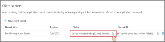 Copy the value generated for client secret.