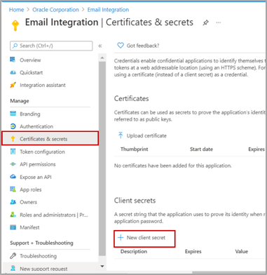 Click New client secret to generate the application key.