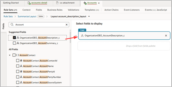 Account Description field selection