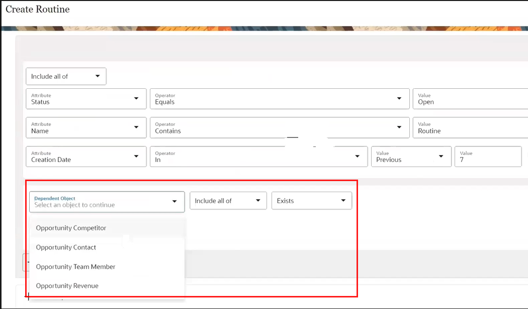 Sample of where you add rules for the Opportunity dependent objects.