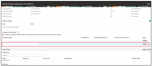 Screenshot highlighting the Access Point Setup region and Register button