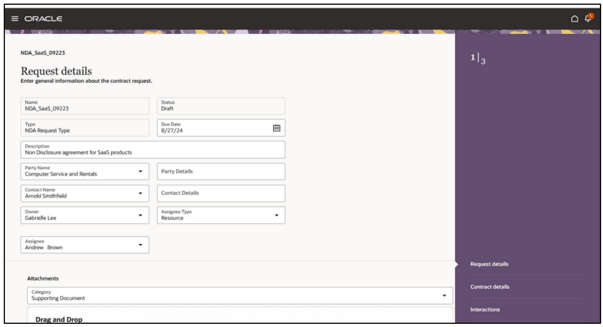 Screenshot showing the Request details step