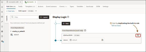 This screenshot illustrates how to duplicate a rule.