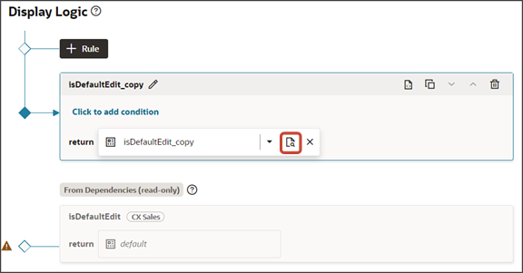 This screenshot illustrates how to edit a layout that's associated with a rule.