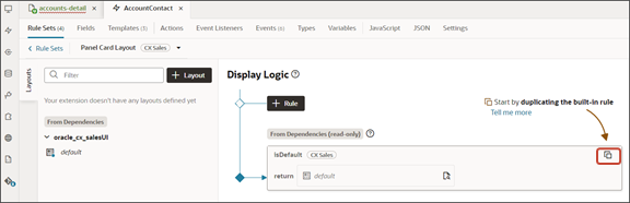 This screenshot illustrates the default layout and default rule for the Panel Card Layout.