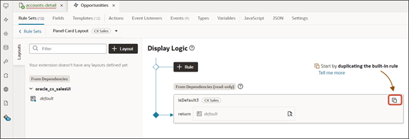 This screenshot illustrates the default layout and default rule for the Panel Card Layout.