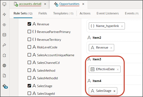 This screenshot illustrates the new location of the sales stage and effective date fields on the panel card layout.