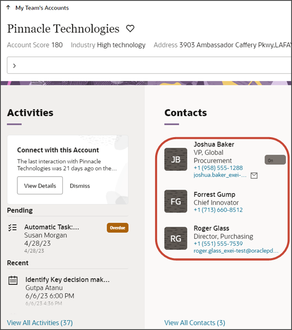 This screenshot illustrates the new display order of the phone and email fields on the Contacts panel.