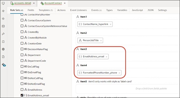 This screenshot illustrates where the email and phone fields are located on the panel card layout.