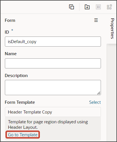 This screenshot illustrates how to access the template for the Header layout.