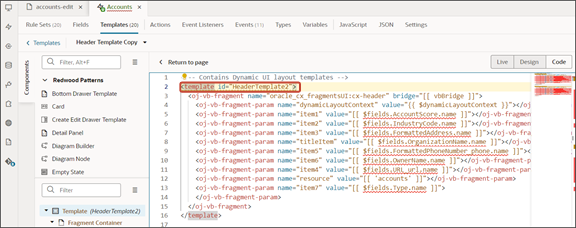 This screenshot illustrates the template editor.